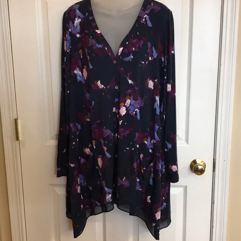 LOGO by Lori Goldstein blue floral cardigan 1x